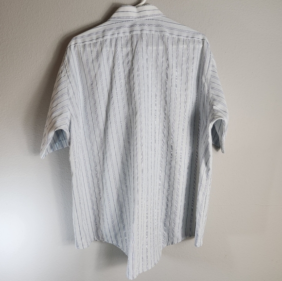 Vintage Mens 80s Single Needle Tailoring Pinstripe SS Point Collar Shirt-Size L - Picture 5 of 5